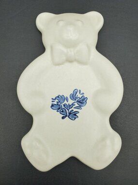 Pfaltzgraff Yorktowne Teddy Bear Spoon Rest Folk Art Stoneware Spoon Holder